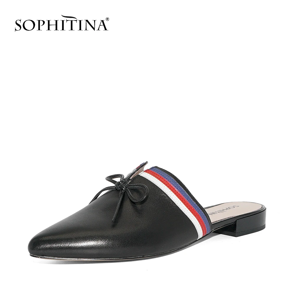 

SOPHITINA 2019 Autumn Hot Sale Sheepskin Flat Handmade Color Luxury Genuine Leather Women Low Heel Pointed Toe Mules Shoes p102
