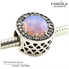 Стерлингового серебра 925 Шарм бусины молочный розовый кристалл сияющее сердце бисера Подходит оригинальные браслеты Сделай Сам изготовление