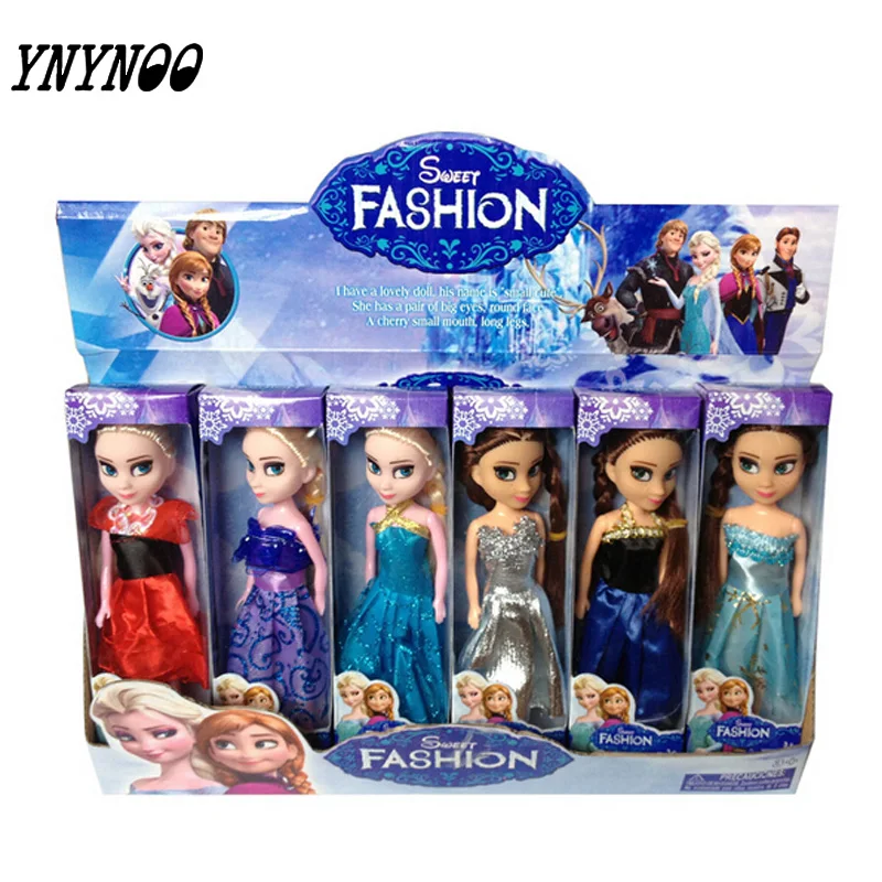 

(YNYNOO)High Quality 6PCS/Lot Boneca 17cm Elsa Doll Girls Toys Fever 2 Princess Anna And Elsa Dolls Clothes For Dolls Children