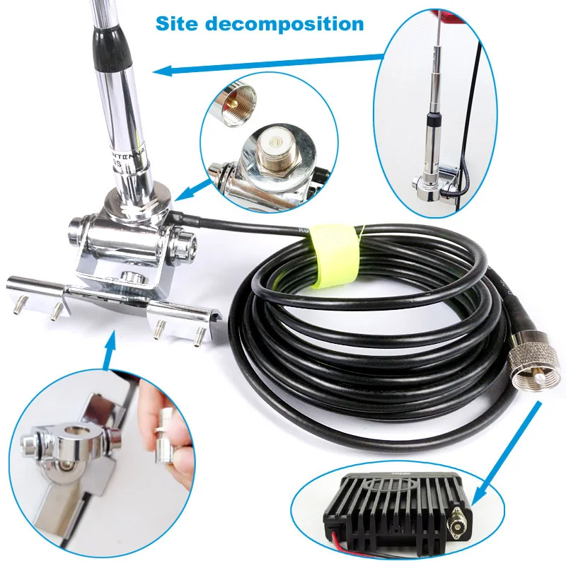 NL-770S Dual Band Antenna RB-400 Antenna Mount Bracket Clip 5M Coaxial Cable Kit For Car Radio 8