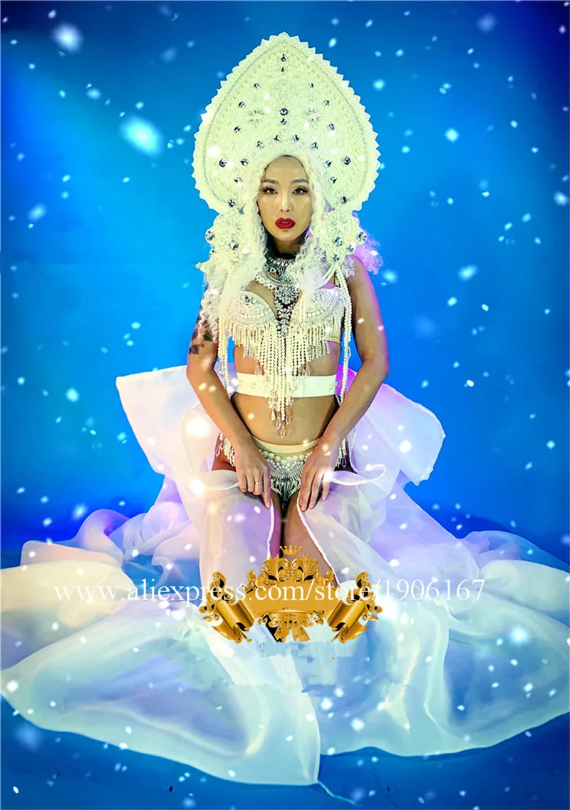  New Year singer performance show dree outfits sexy female pole dance costumes bar catwalk bikini bra pearl headwear bodysuit01