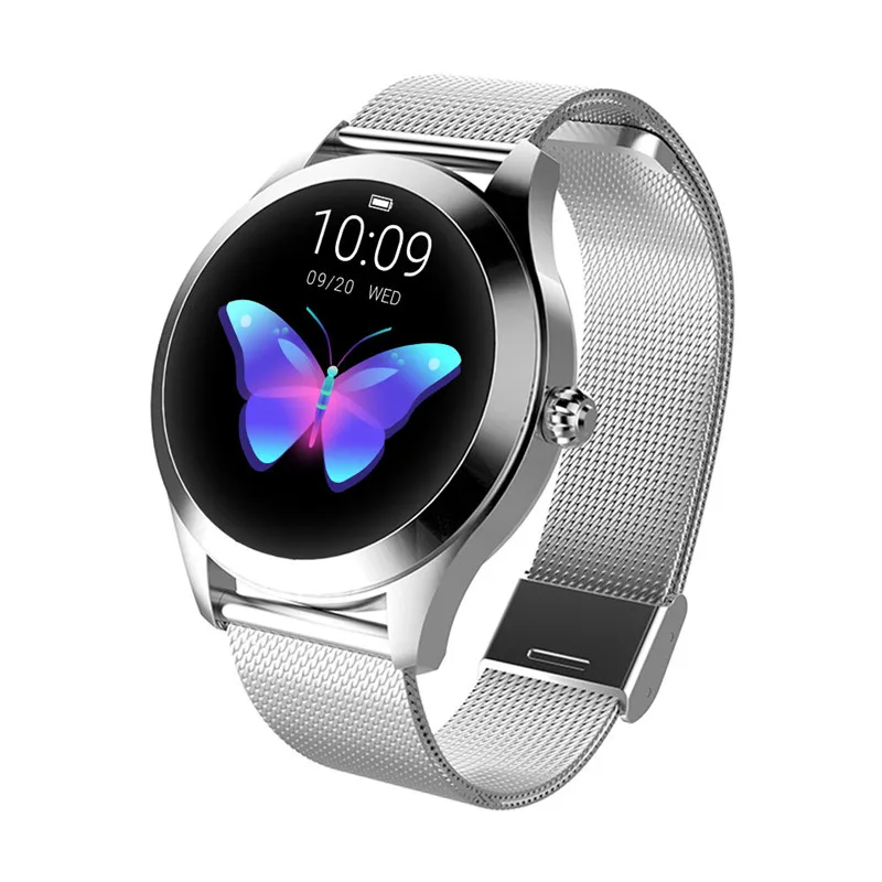 KW10 модные спортивные Смарт-часы с Bluetooth для женщин и девушек, монитор сердечного ритма, мониторинг сна, умные часы для ios, android, телефона dm365 - Цвет: silver steel