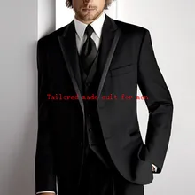 Смокинги жениха Черный Досуг заостренный лацкан один ряд две кнопки Лучший мужской костюм формальный торжественный костюм(куртка+ брюки+ галстук