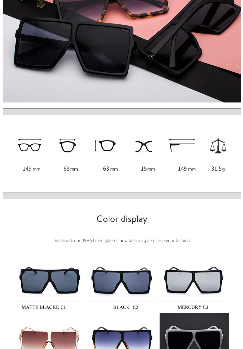 SIMPRECT Oversized Square Sunglasses Women Fashion Mirror Sun Glasses Retro Brand Designer Vintage Lunette De Soleil Femme