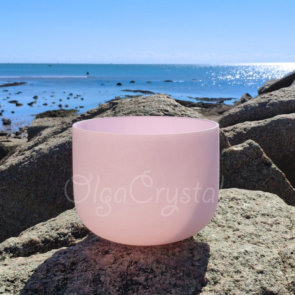 10 Inch Rose Pink Quartz Crystal Singing Bowl 440HZ 432HZ C D E F G A B