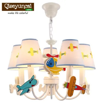 

Qiseyuncai Children's room aircraft wrought iron chandeliers boys girls room personality creative simplicity warm bedroom lights