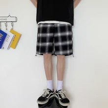 Летние новые мужские клетчатые повседневные шорты в Корейском стиле с принтом в виде галстука, с пятью точками, уличные повседневные шорты в стиле Харадзюку S-2XL