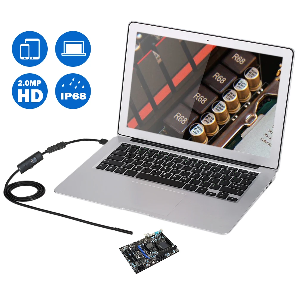 

WIFI Endoscope Camera HD 1200P Mini Waterproof Soft Cable 2.0 Megapixels Inspection Camera 8mm 6LED 1M/2M/3M/4M/5M USB End