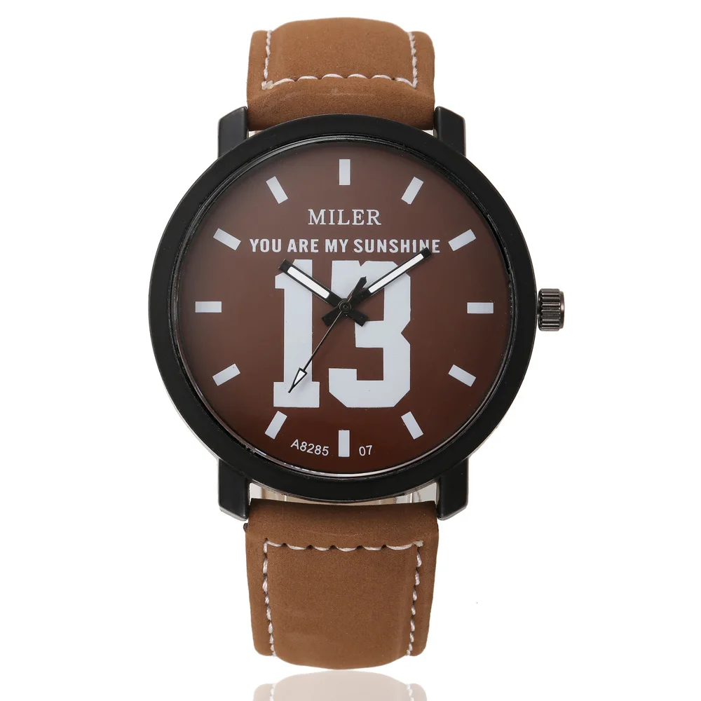 

Reloj Mujer Men's Watch Quartz Analog Black Leather Band Wrist Watch with big Number 13 14 Business Watches relogio masculino