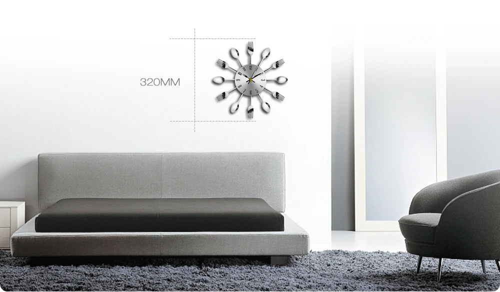 Modern Stainless Steel Knife Fork Wall Clock Analog for Home Office