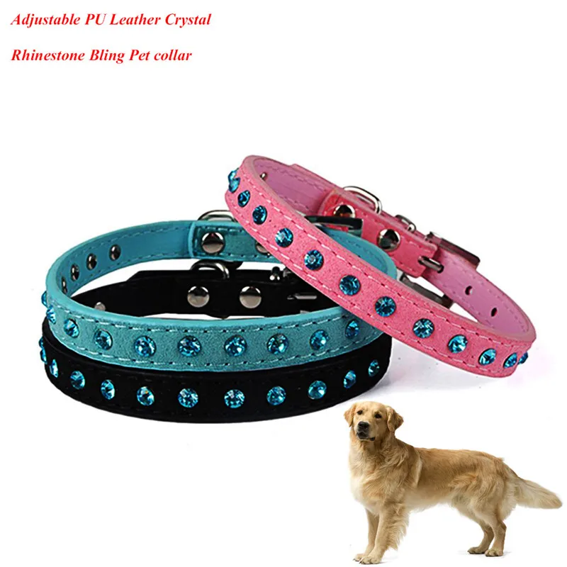 Hot Sale PU Leather Dog Collar Adjustable Crystal Rhinestone Bling