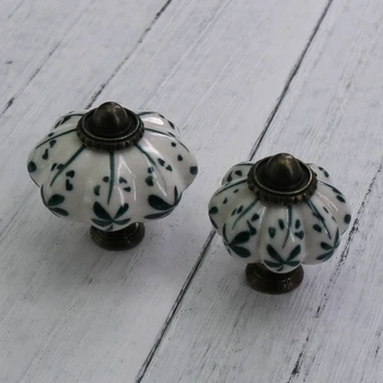 

8pcs Dia 33mm/43mm Pumpkin Ceramic Handles Drawer Knobs Cupboard Door Handles Single Hole Cabinet Knobs with Screws