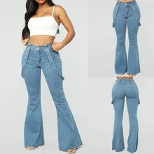 Пуш-ап джинсы Для женщин Высокая талия на молнии джинсы mujer на пуговицах, комплект с брюками на подтяжках Брюки расклешенные джинсы mujer cintura