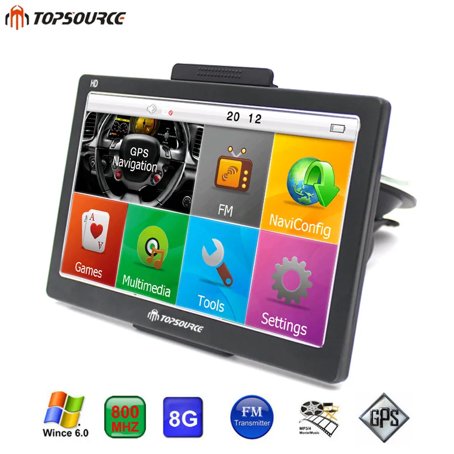 TOPSOURCE HD 7 ''Автомобильный gps навигатор FM WinCE 6,0 8 Гб 256 м карта бесплатное обновление емкостный Испания/Европа/США+ Канада грузовик GP