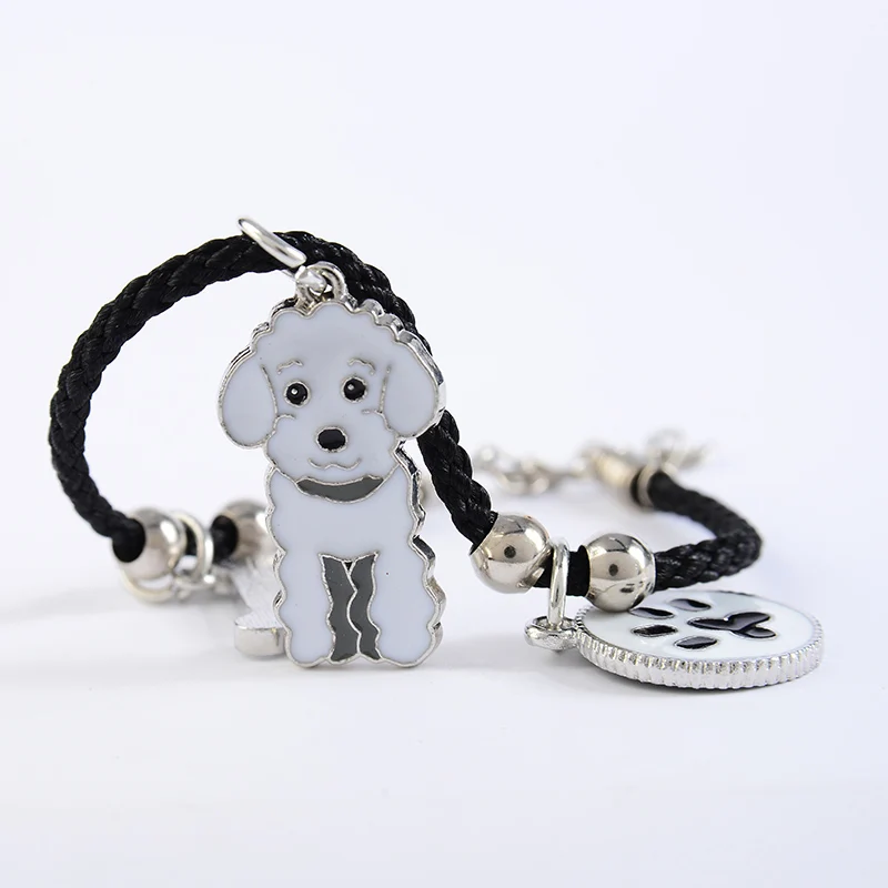 Милые померанские очаровательные браслеты amp браслеты для девочек женщин мужчин Веревка Цепи серебряный цвет кулон в виде собаки мужской женский браслет - Окраска металла: Poodle Teddy
