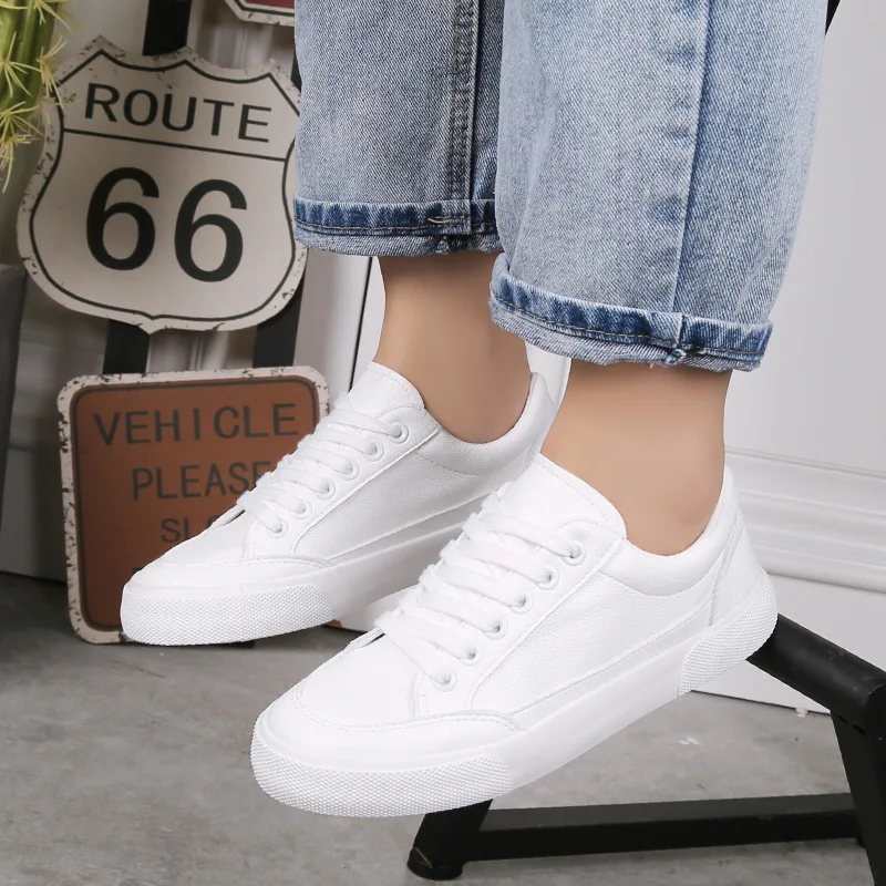 

new spring tenis feminino lace-up white shoes woman PU Leather solid color female shoes casual women shoes sneakers