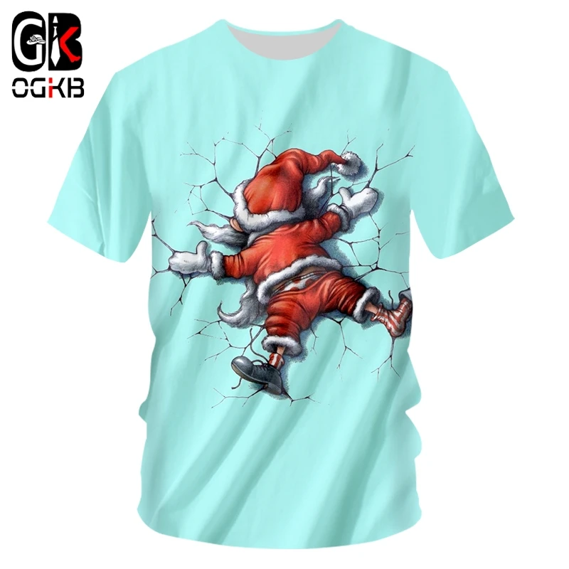 

OGKB Men's New Animal Christmas O Neck T Shirts 3D Printed Man Santa Claus Plus Size 5XL 6XL Costuming