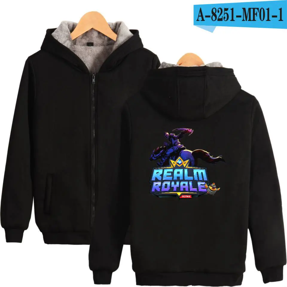 Realm Royale/утепленные толстовки на молнии; популярные игровые худи для выживания; зимние толстовки; стильная повседневная одежда; большие размеры; 4XL - Цвет: Black