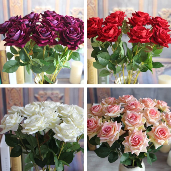 

Red Valentine's Velvet Rose Artificial Flowers Spring Artificial Fake Peony Flower Bouquet Room Wedding Hydrangea Decor Dropship
