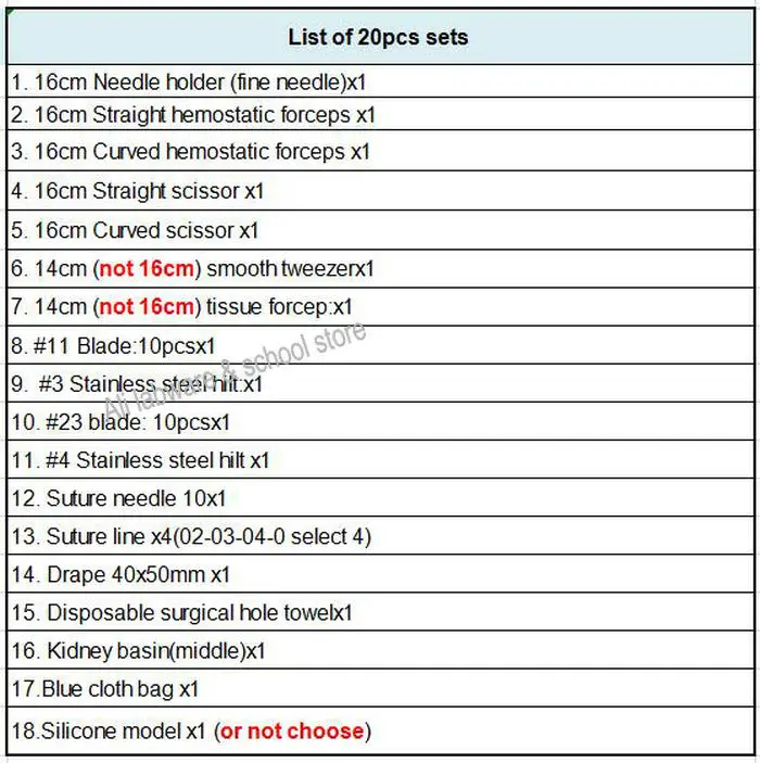 1 комплект, 8 шт., 12 шт., 15 шт., 20 шт., 16 см, хирургические шовные инструменты, набор инструментов для обучения, для школы