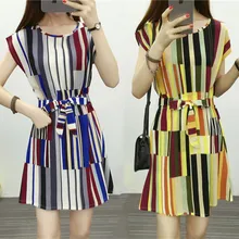 Summer Women's Bohemian Geometric Print Chiffon Beach Dress Bow Waist Bandwidth Pine Mini Dress allover geometric print dress