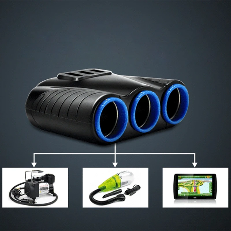 

3.1A USB Car Charger 3 Cigarette Lighter Sockets Adapter For Phone DVR GPS 10166