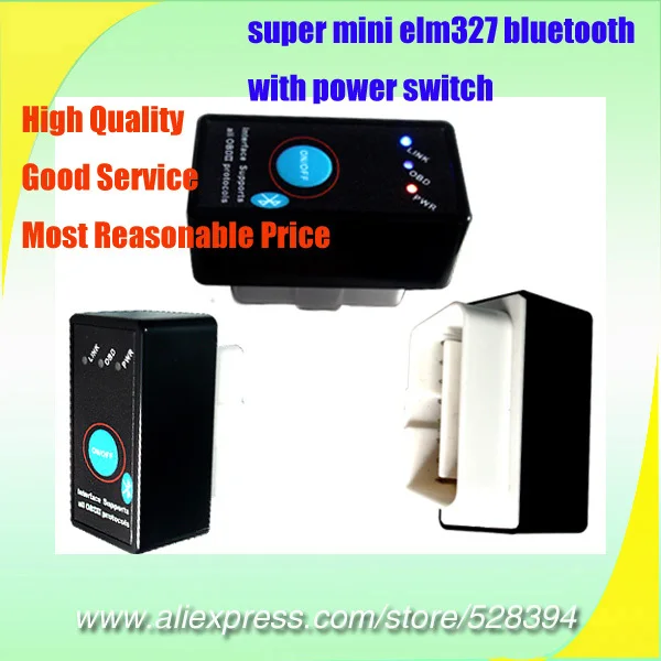 

v1.5 OBD2 OBDII OBD II Scanner ELM 327 Super MINI ELM327 Bluetooth With Power Switch Works on Android Symbian Windows 10PCS