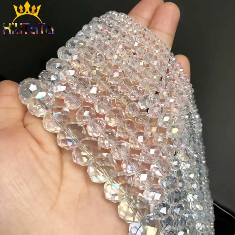 Faceted AB Clear Glass Crystal Rondelle Beads Loose Beads For Jewelry Making DIY Bracelets Necklace Strands 4/6/8/10/12/14mm