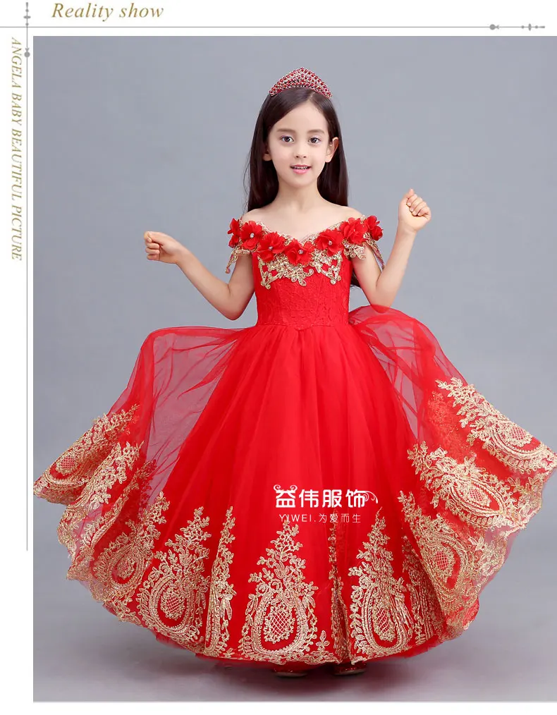 Халат для детей, настоящее детское платье для девочки, красное платье с золотой вышитый цветок на плечо платье средневековое принцессы; красивое платье/Танцы/для выступления