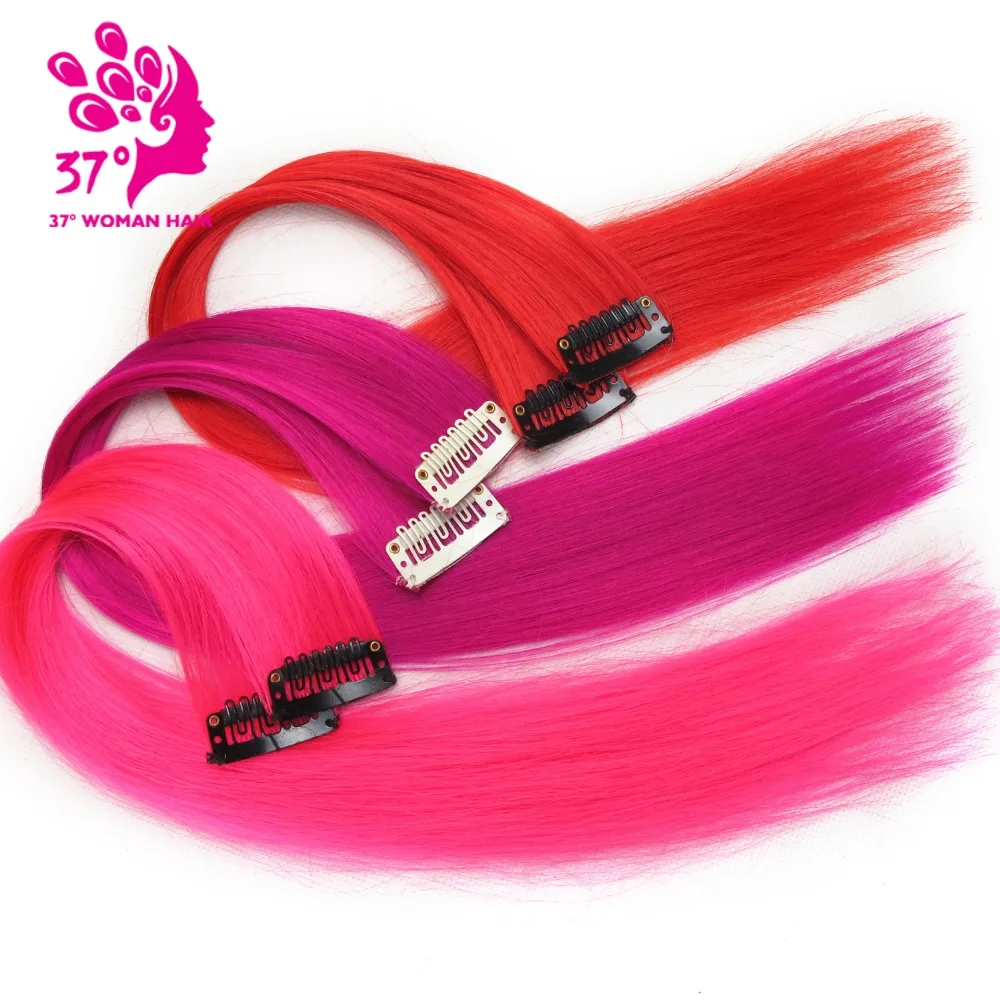 13 Colors 40CM Single Clip In One Piece Hair Synthetic Long Straight Ombre Grey pink Red Hair Pieces 10pcs/lot