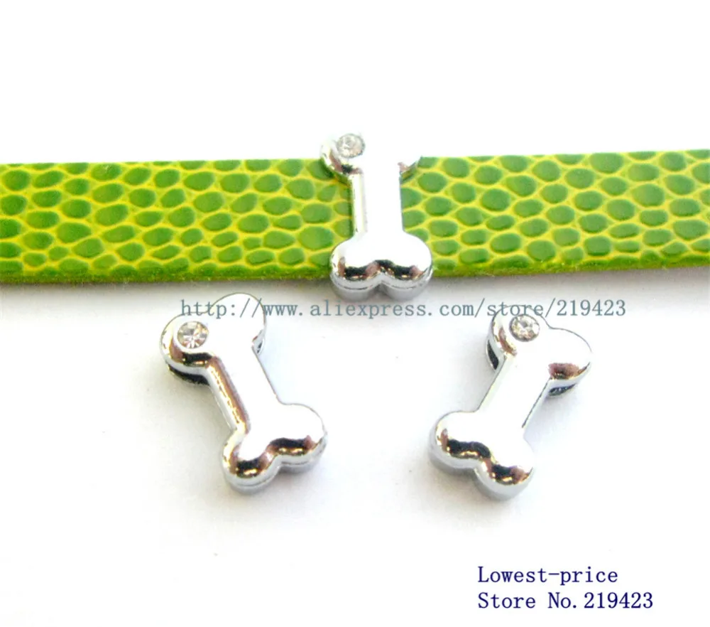 50pcs 10mm slide Charms free shipping Rhinestone dog bone Wholesale can