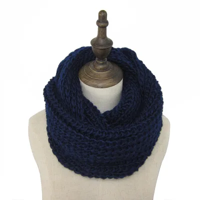 Зимний вязаный шарф-снуд для женщин, одноцветные теплые шарфы, черный шарф с воротником, мужской шарф, унисекс, палантин для таксы - Цвет: Navy