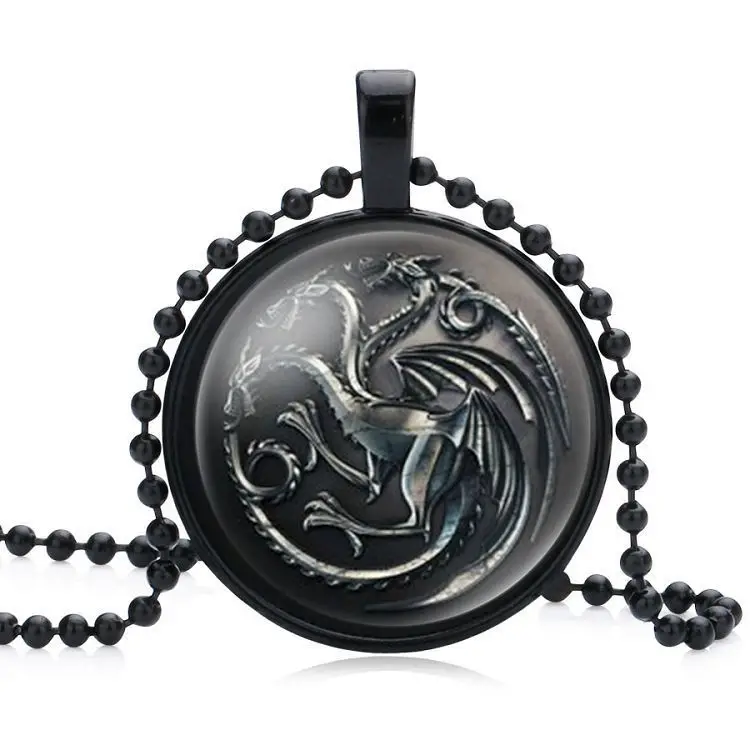 

New Game of thrones black bead chain necklaces GOT stark wolf head pendant necklaces for male female men women drop shipping