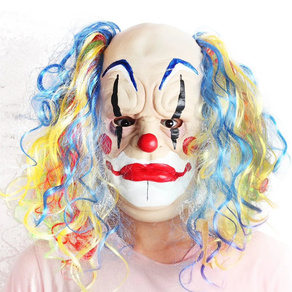 Halloween Latex Mask With Wig For Adults Curly Bald Clown Masquerade Cosplay Props  (2)