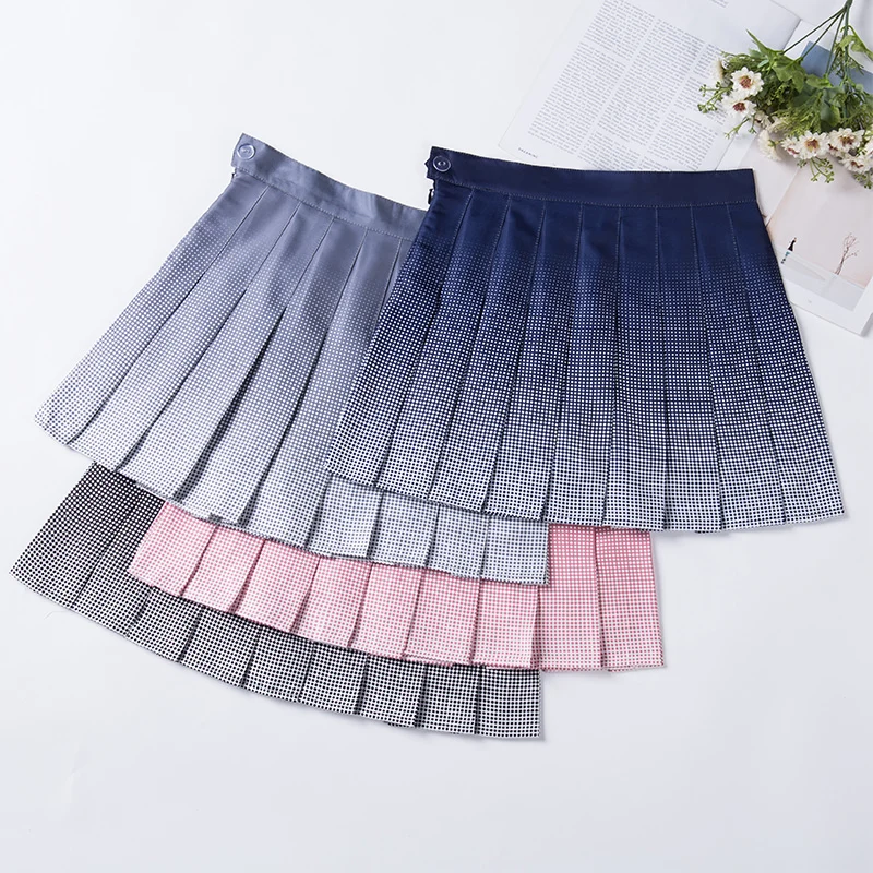 

Harajuku Skirts Women Vintage Polka Dot Zipper Pleated Skirts Loose Button Skirts Cotton Fashion Gradient Color Skirts Female