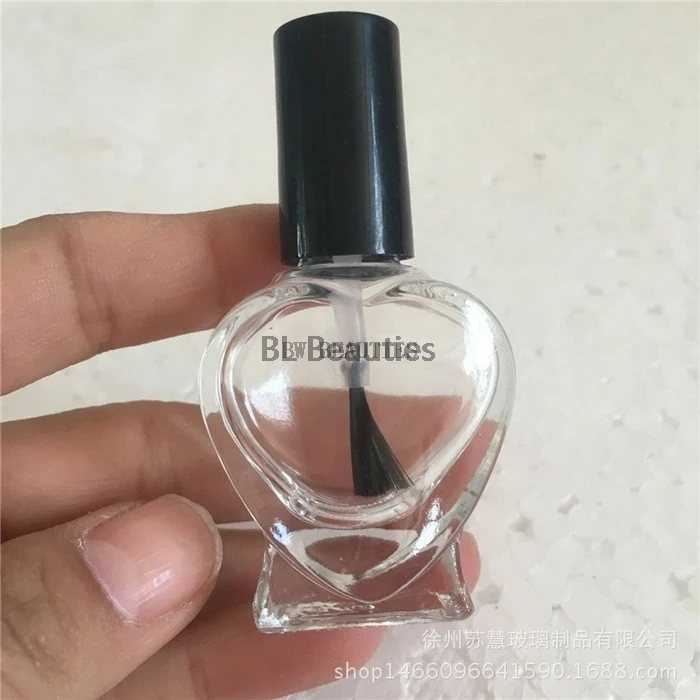 

500Pcs/Lot 5ml 10ml Empty Polish Heart Shape Bottle &Small Brush Nail Art Container Glass Nail Oil Bottles