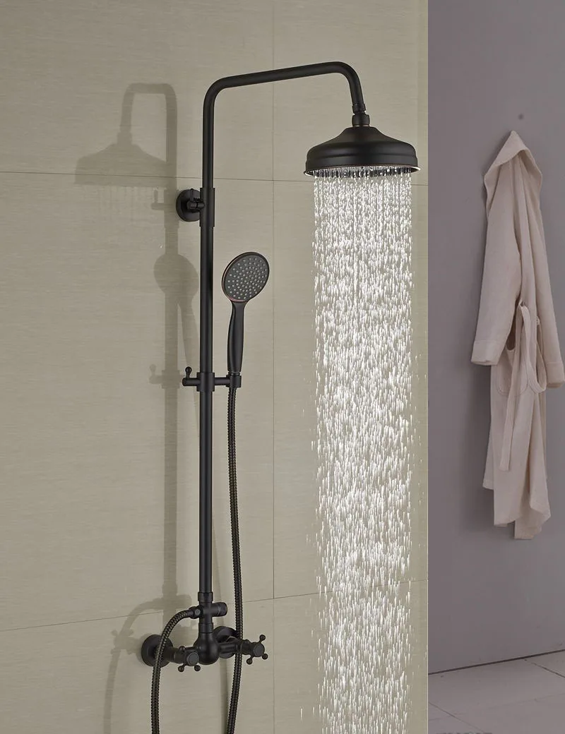 Wall Mounted Oil Rubbed Bronze 8 Rain Shower Head Faucet Dual Wall Mounted Oil Rubbed Bronze 8 Rain Shower Head Faucet Dual Handles Valve Mixer Tap W Hand Sprayer In Faucets From Home Improvement On