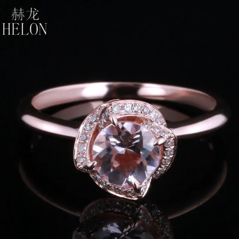 HELON 6,5 мм круглый 0.65ct с розовым морганитом 0.16ct Pave бриллианты цветок женское кольцо Твердые 10 к розовое золото обручение обручальное кольцо