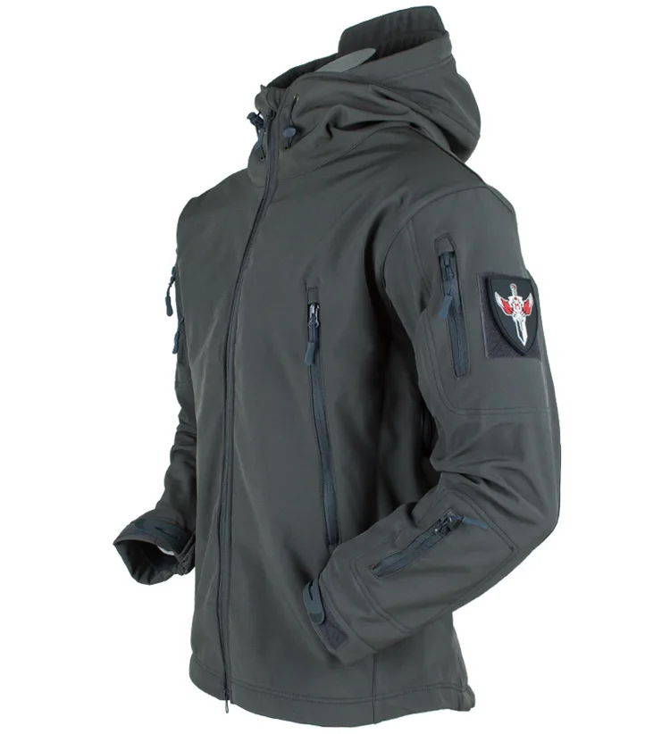 Военная куртка, Стильная мужская тактическая ветровка, одежда из кожи акулы, зимнее флисовое пальто, Мужская водонепроницаемая военная флисовая куртка для мужчин - Цвет: Серый