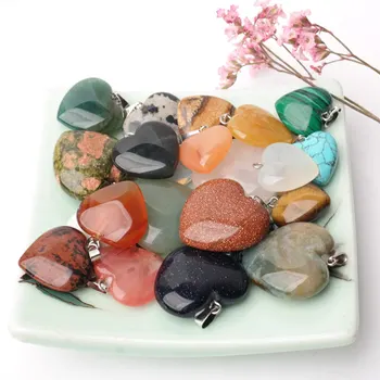 

30x30x14mm 10PCS/lot Heart Shape Jaspers/Jades/Agates/Quartz/Tiger Eye Pendants For Necklace Jewelry Making Trinket For Women