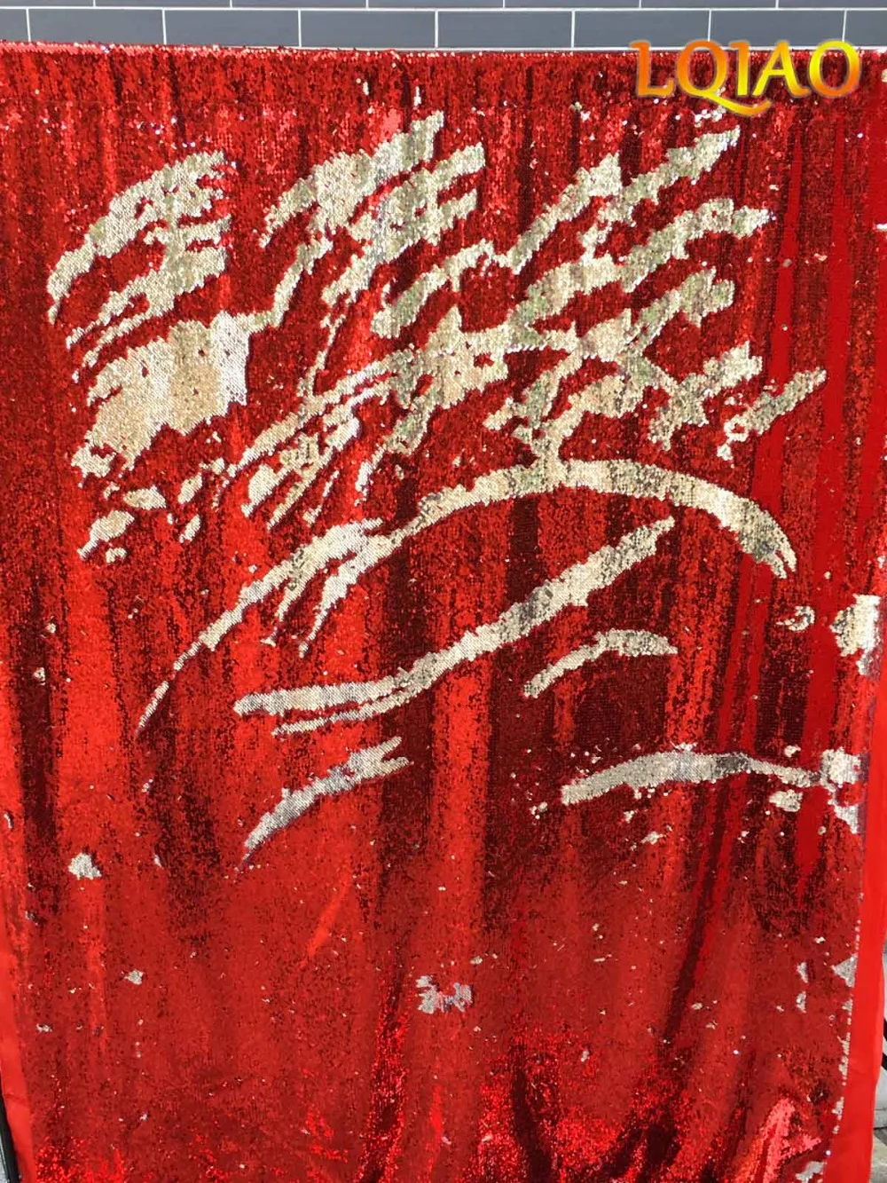 

Two Color-Red and Silver Reversible Sequin Backdrop Curtain,4FTX8FT Mermaid Flip Up Sequin Fabric Wedding Photography Backdrop