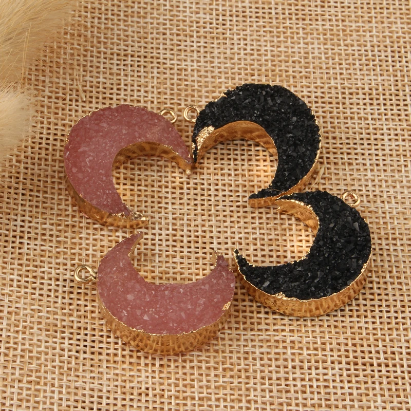 2 шт., необычный лунный кулон-камень из смолы, ожерелье для женщин, сделай сам, розовое, черное ожерелье, серьги, амулеты, аксессуары F43
