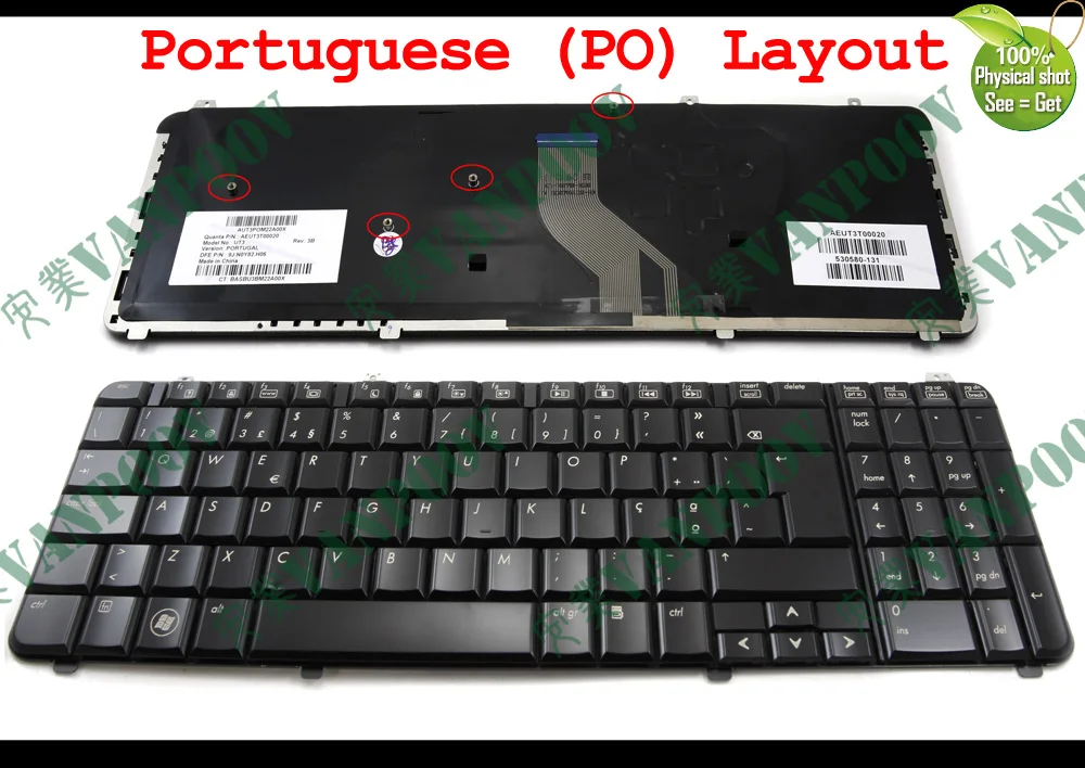 

New Portuguese PO Laptop keyboard for HP Pavilion DV6 DV6T DV6-1000 dv6-2000 Glossy Black 530580-131 9J.N0Y82.H06 AEUT3T00020