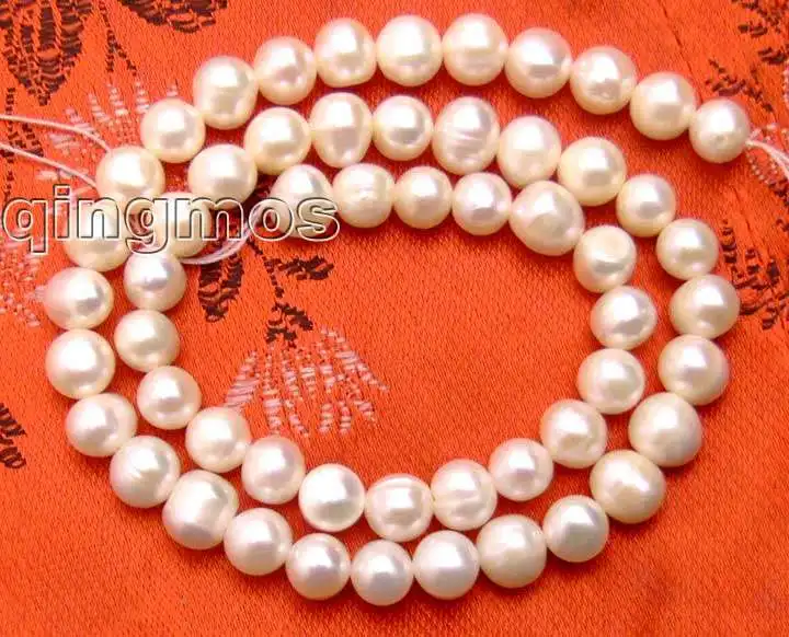 

SALE Big 8-9mm White natural round Freshwater pearl Loose Beads strand 14"-los38 Wholesale/retail Free shipping