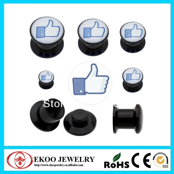 

Ekoo Body Jewelry Black Acrylic Thumbs UP Stash Screw Ear Plugs 3mm-10mm