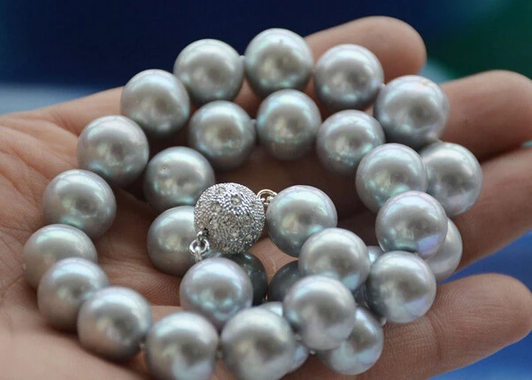 

huij 004907 Huge 12-14mm ROUND GRAY Freshwater cultured PEARL NECKLACE 17inch
