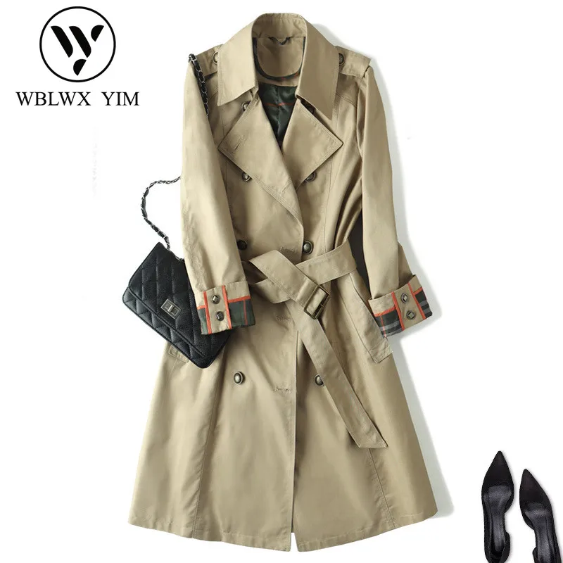 

Autumn new England Style Trench coat womens Fashion Classic Turn-down Collar Double Breasted High-End customization Trench coat