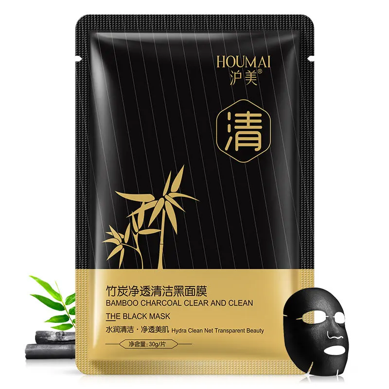 HOUMAI уход за кожей вишневый цвет черная маска длительная Антивозрастная разглаживающая мелкие морщин, увлажняющий лист для лица - Цвет: Bamboo charcoal