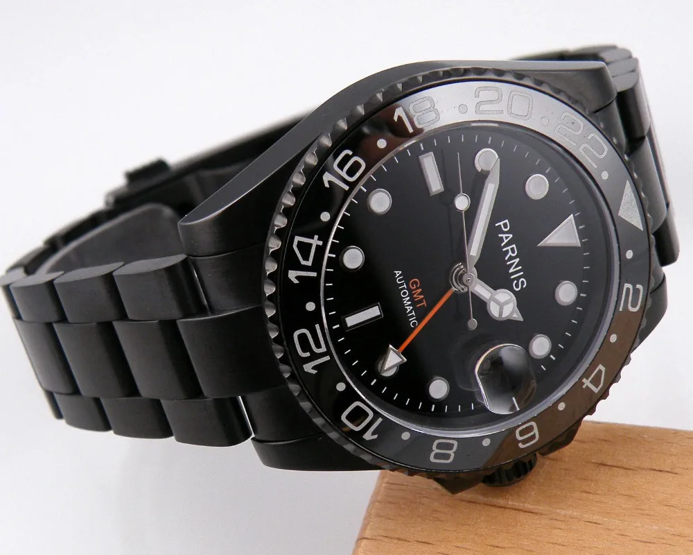 Parnis 40mm  Ceramic Bezel Orange GMT-MASTER II Black Dial Automatic Men PVD Watch PA4005PO