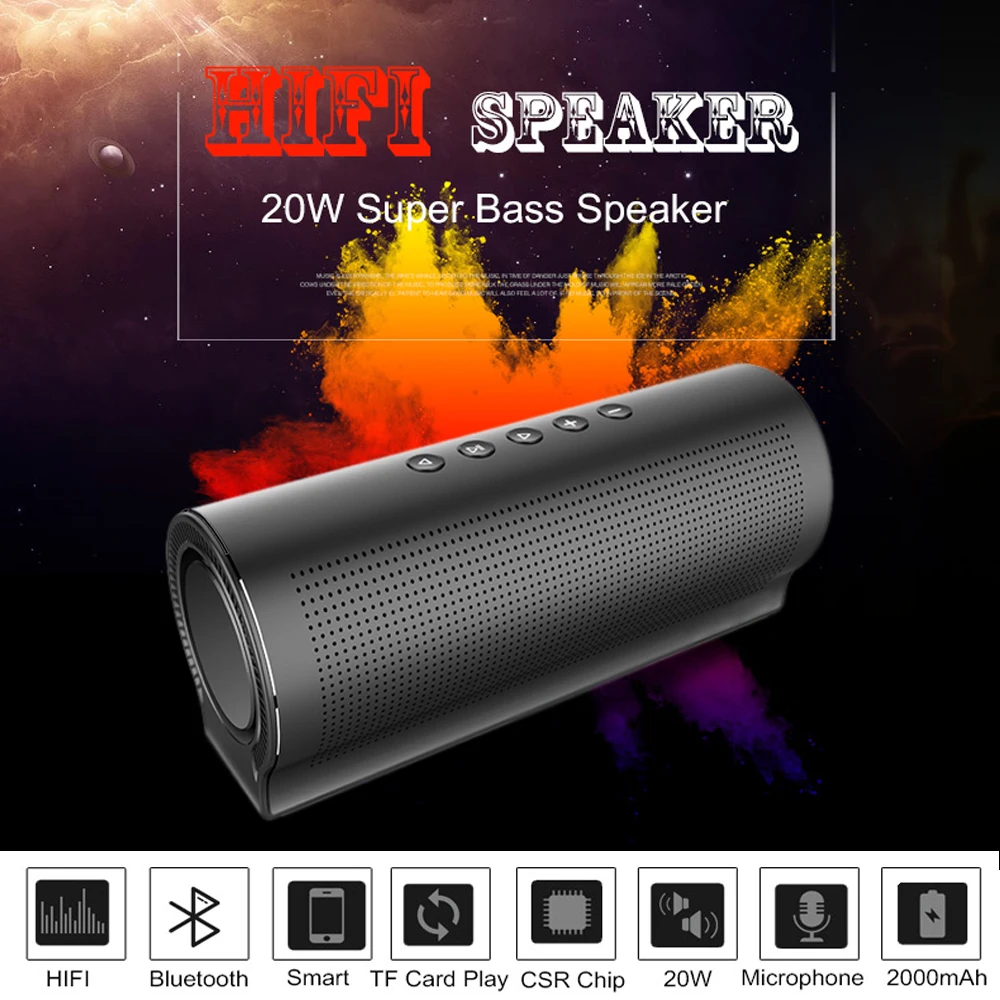 

20W Big Power Bluetooth Metal Speaker 5 Pcs Sound Units Shock Bass Hifi Portable Wireless Computer Car Speaker Subwoofer Mic